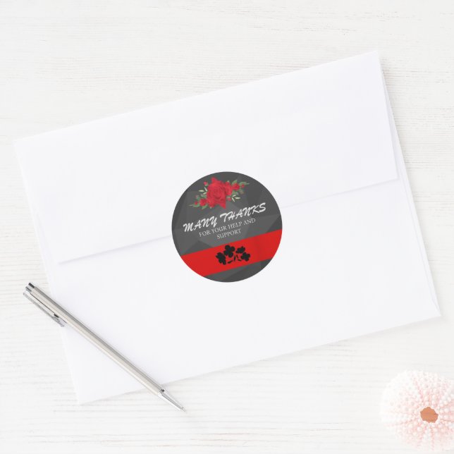 Gray Red Floral Gradient Modernes Niedliches Runder Aufkleber (Umschlag)