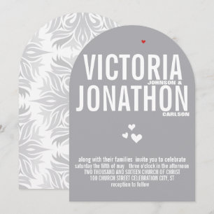 Gray Red Heart Gray Floral Typografy Wedding Einladung