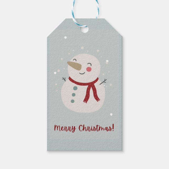 Gray Red Illustrative Snowman Weihnachtsgeschenk T Geschenkanhänger (Vorderseite)