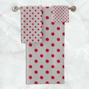 Gray Red Polka Dot Badhandtuch Set