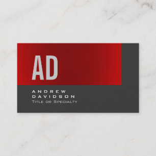 Gray Red Stripe Monogram Stylish Business Card Visitenkarte