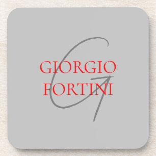 Gray Red Your Name Initial Monogram Modern Getränkeuntersetzer