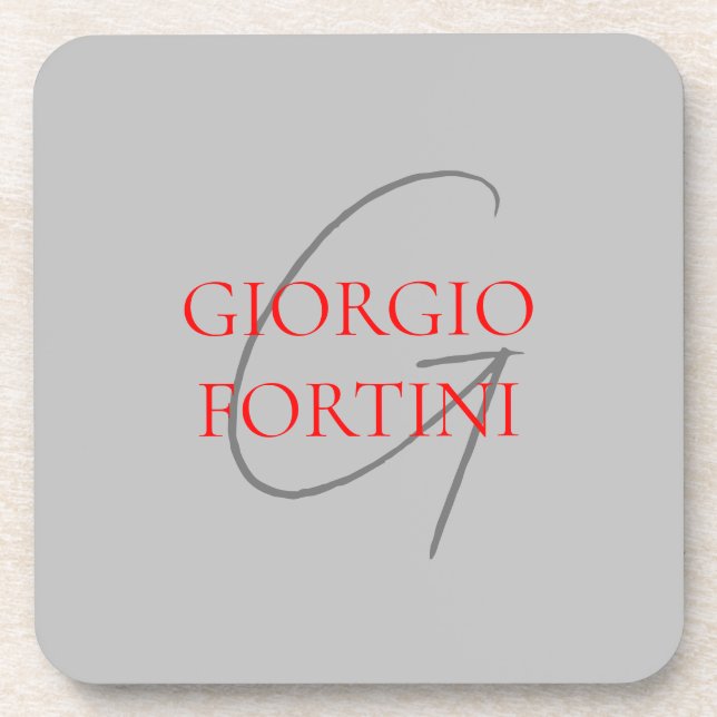 Gray Red Your Name Initial Monogram Modern Getränkeuntersetzer (Vorderseite)