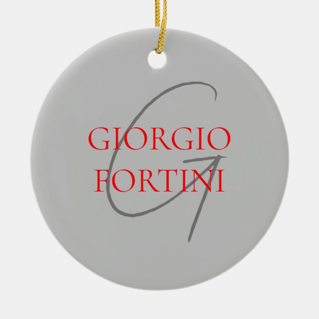 Gray Red Your Name Initial Monogram Modern Keramik Ornament (Vorne)