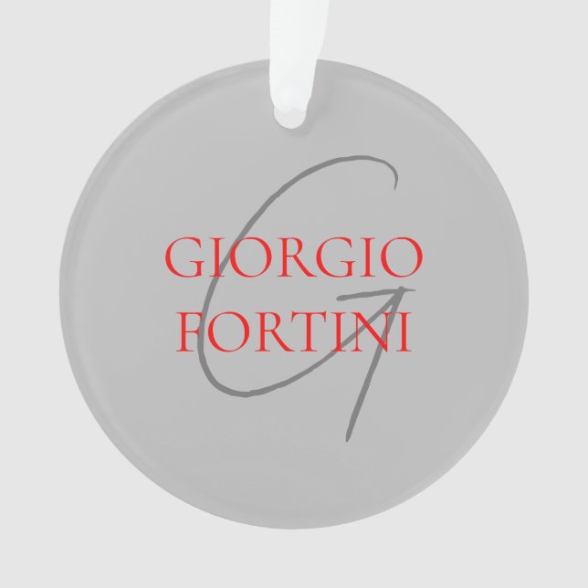 Gray Red Your Name Initial Monogram Modern Ornament (Vorderseite)