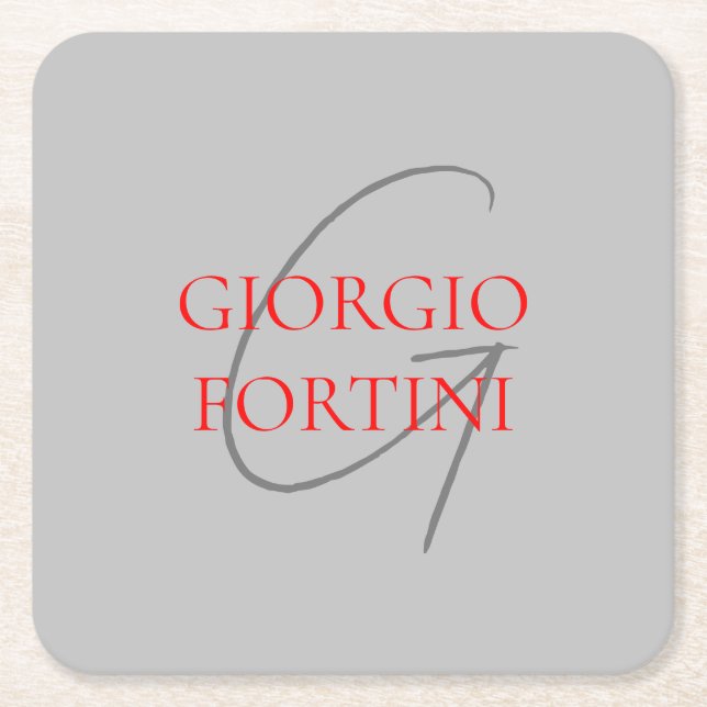 Gray Red Your Name Initial Monogram Modern Rechteckiger Pappuntersetzer (Vorderseite)