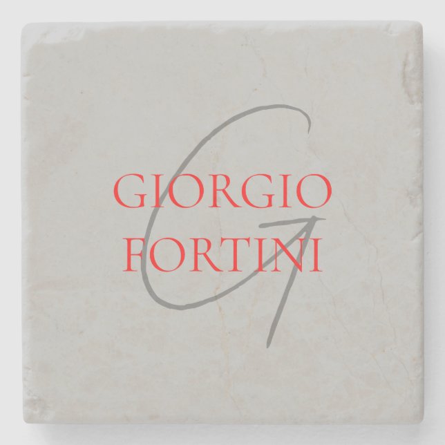 Gray Red Your Name Initial Monogram Modern Steinuntersetzer (Vorderseite)