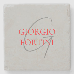 Gray Red Your Name Initial Monogram Modern Steinuntersetzer