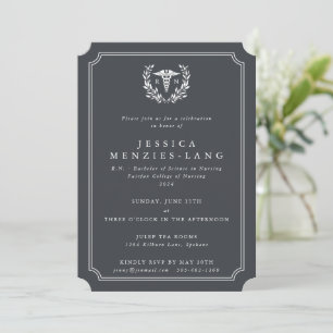 Gray Registered Nurse Caduceus+Laurel Wreath Einladung