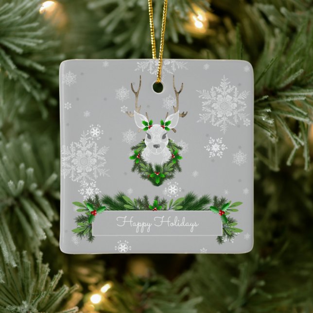 Gray Rentier Keramik Ornament (Baum)