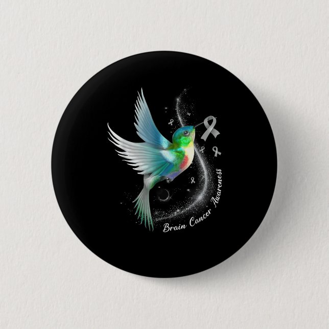 Gray Ribbon Hummingbird Brain Cancer Awareness Mon Button (Vorderseite)