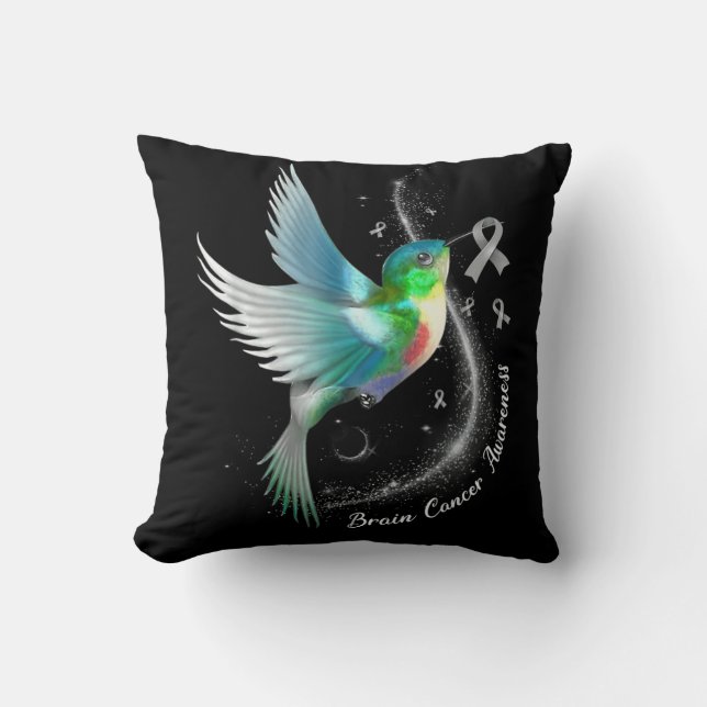 Gray Ribbon Hummingbird Brain Cancer Awareness Mon Kissen (Vorderseite)