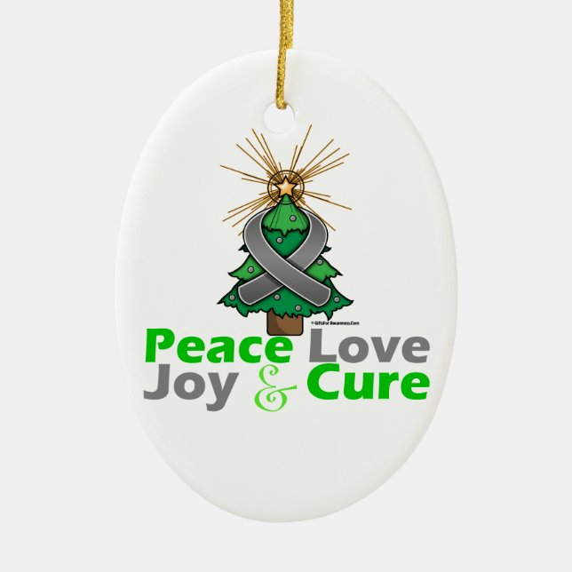 Gray Ribbon Weihnachten Frieden Liebe, Freude & He Keramik Ornament (Vorne)