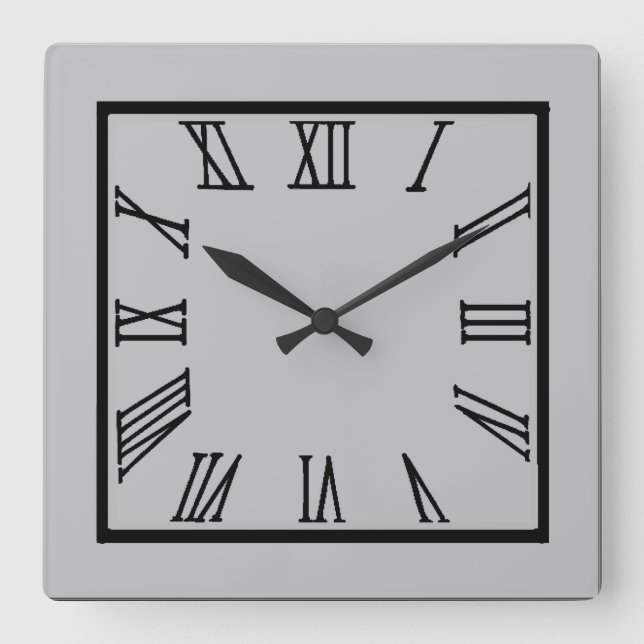 Gray Roman Numeral Quadratische Wanduhr (Vorderseite)