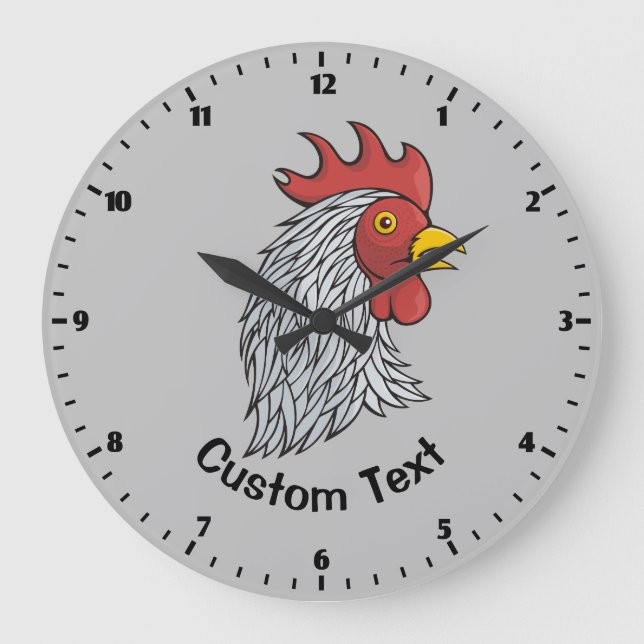 Gray Rooster's Head Große Wanduhr (Vorderseite)