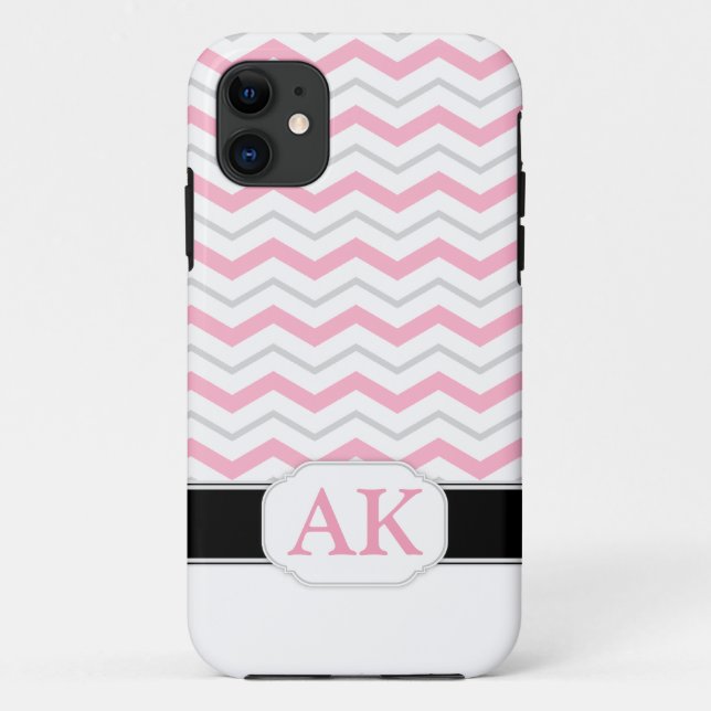 Gray & rose Chevron Monogram iPhone 5 Coque (Dos)
