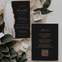 Gray Rose Gold Agate Slate Black QR Code Hochzeit
