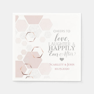Gray & Rose Gold Hexagon Wedding Napkin Serviette