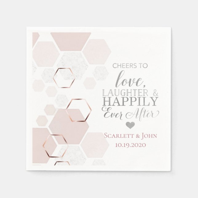 Gray & Rose Gold Hexagon Wedding Napkin Serviette (Vorderseite)