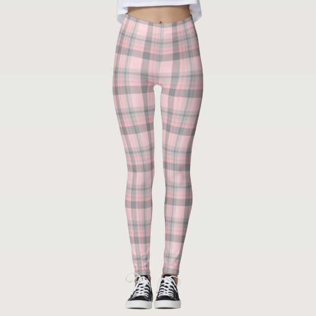 Gray rose Plaid Leggings femmes (Devant)
