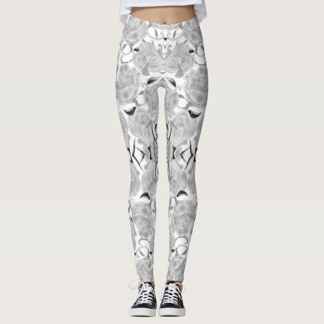 Gray Roses On White Leggings (Vorderseite)