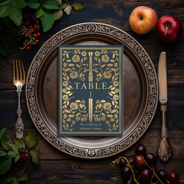 Gray Royal Medieval Sword Wedding Tischnummer (Von Creator hochgeladen)