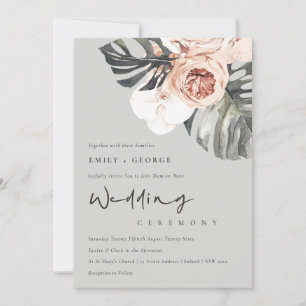GRAY RUST FLORAL MONSTRERA LEAF WEDING INVITE DANKESKARTE