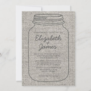 Gray Rustic Burlap Mason Jar Wedding Einladungen