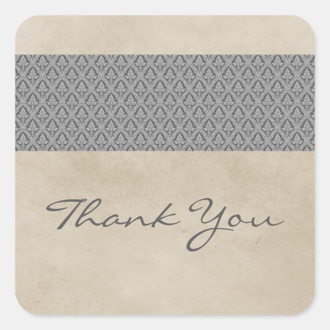 Gray Rustic Damask Danke Stickers (Vorderseite)