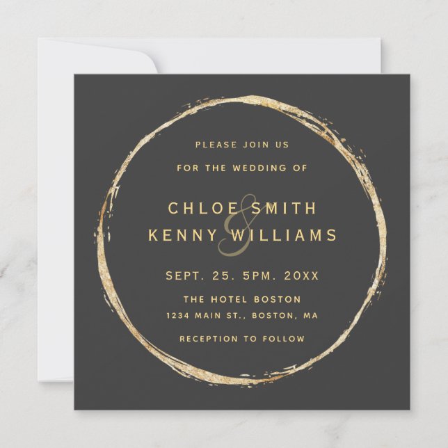 Gray Rustic Gold Circle Ampere und Wedding Square Einladung (Vorderseite)