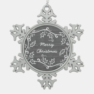 Gray Rustic Holly Snowflake Ornament