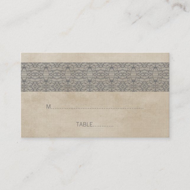 Gray Rustic Lace Wedding Platzkarte (Vorderseite)