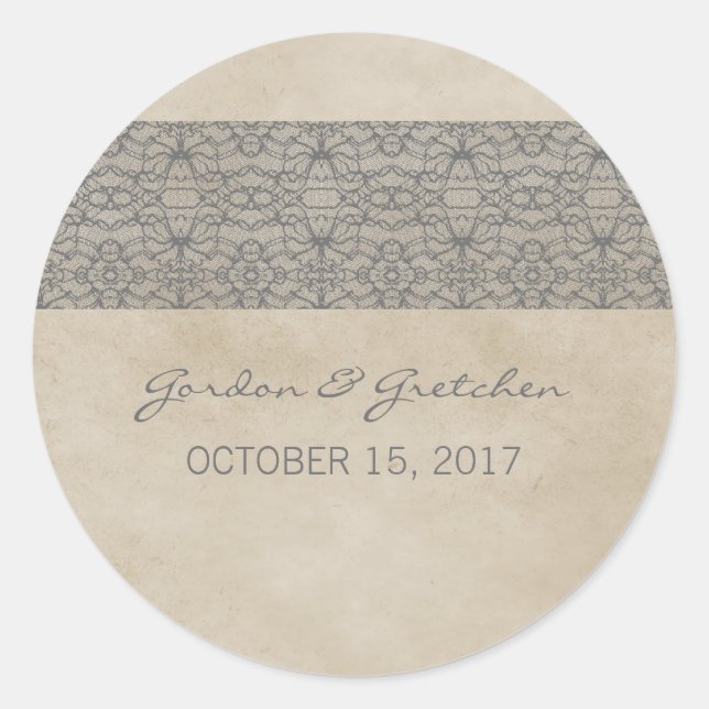 Gray Rustic Lace Wedding Stickers (Vorderseite)