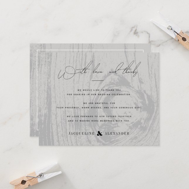 Gray Rustic Woodgrain Winter Wedding Vielen Dank Einladung (Vorderseite/Rückseite Beispiel)