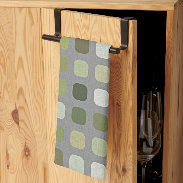 Gray Sage Olive Green Round Square Art Muster Geschirrtuch (Drittel gefaltet)