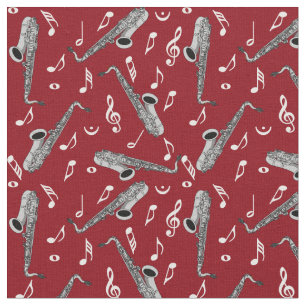 Gray Saxophone Musiknote Pattern Stoff