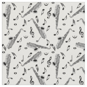 Gray Saxophone Musiknote Pattern Stoff