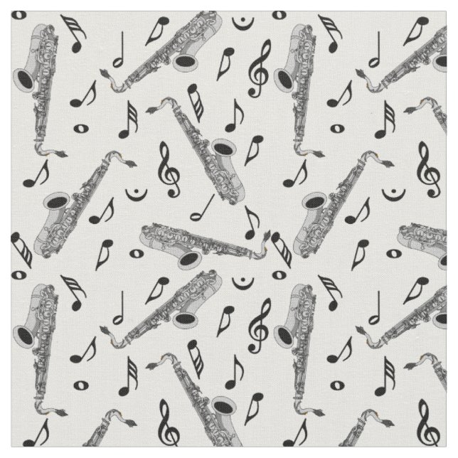 Gray Saxophone Musiknote Pattern Stoff (Nahaufnahme)