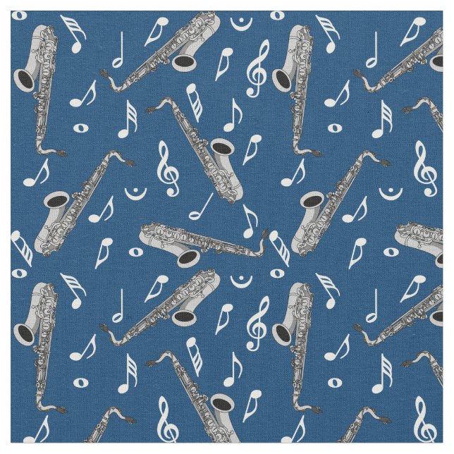 Gray Saxophone Musiknote Pattern Stoff (Nahaufnahme)