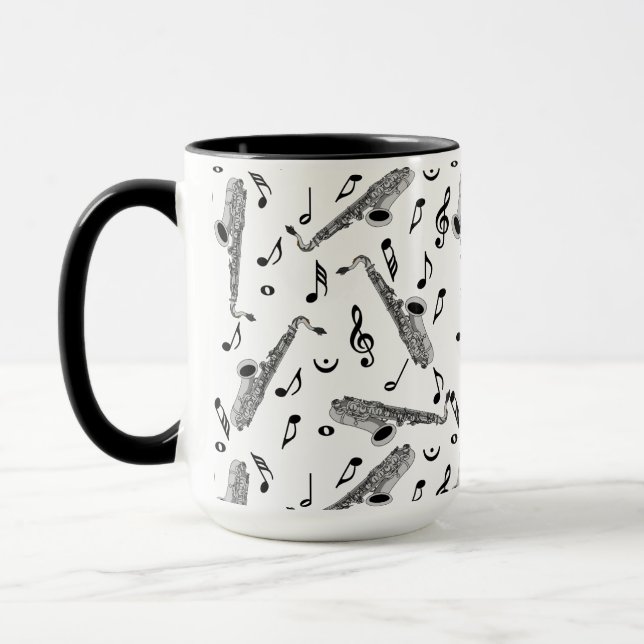 Gray Saxophone Musiknote Pattern Tasse (Links)