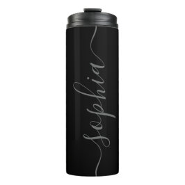 Gray Script Personalizable Name Thermal Tumbler Thermosbecher