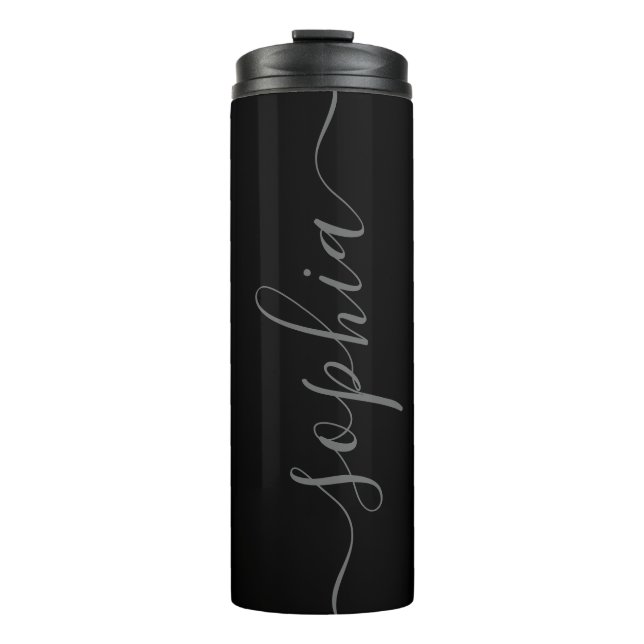 Gray Script Personalizable Name Thermal Tumbler Thermosbecher (Vorderseite)
