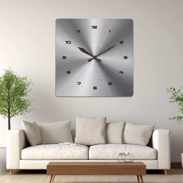 Gray Shiny Metallic-Stainless Steel Look 2 Quadratische Wanduhr (Von Creator hochgeladen)