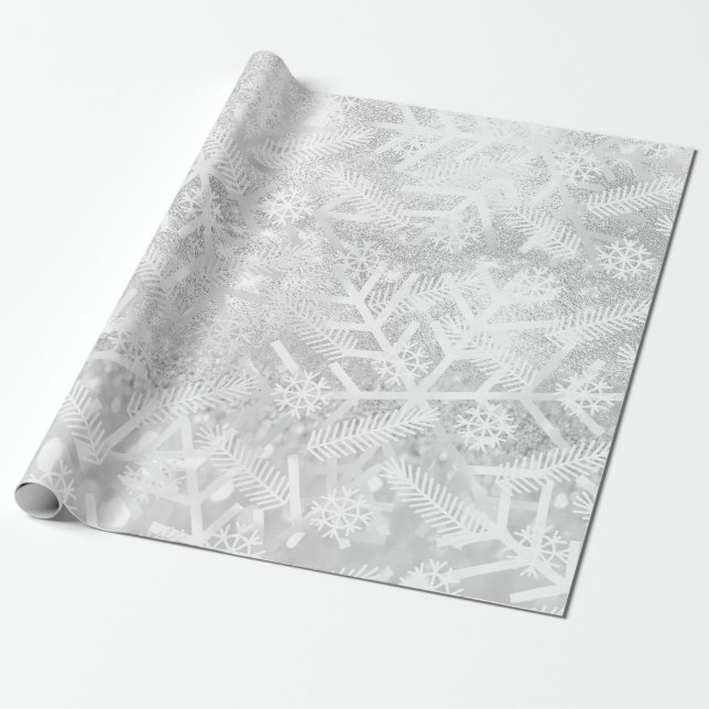 Gray Silve Glitzer Weihnachtsfeiertag Snowflake Jo Geschenkpapier (Ungerollt)