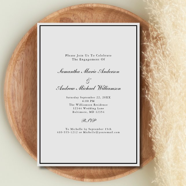 Gray Silver Black Elegante Hochzeitsstimmung Verlo Einladung (Grey Gray Silver Black Traditional Classic Formal Wedding Engagement Party invitation)