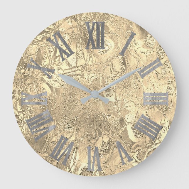 Gray Silver Champaigne Gold Metallic römische Zahl Große Wanduhr (Vorderseite)