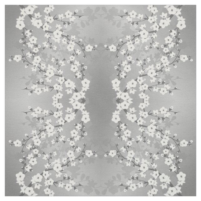Gray Silver Cherry Blossom Blumenmuster Stoff (Muster)