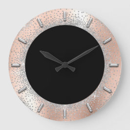 Gray Silver Crystals Black Rose Abstrakt Elegante Große Wanduhr