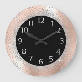 Gray Silver Crystals Black Rose Arabian Numbers Große Wanduhr
