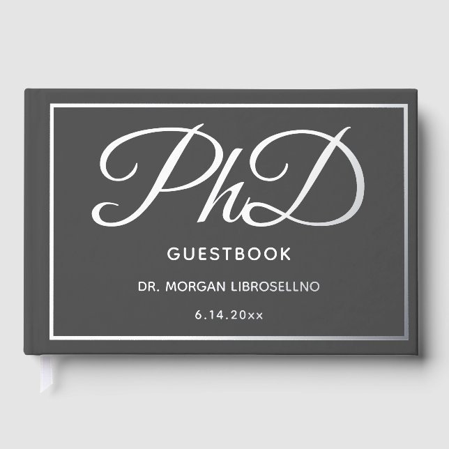 Gray Silver Foil PhD Abschluss Gästebuch (Vorderseite)